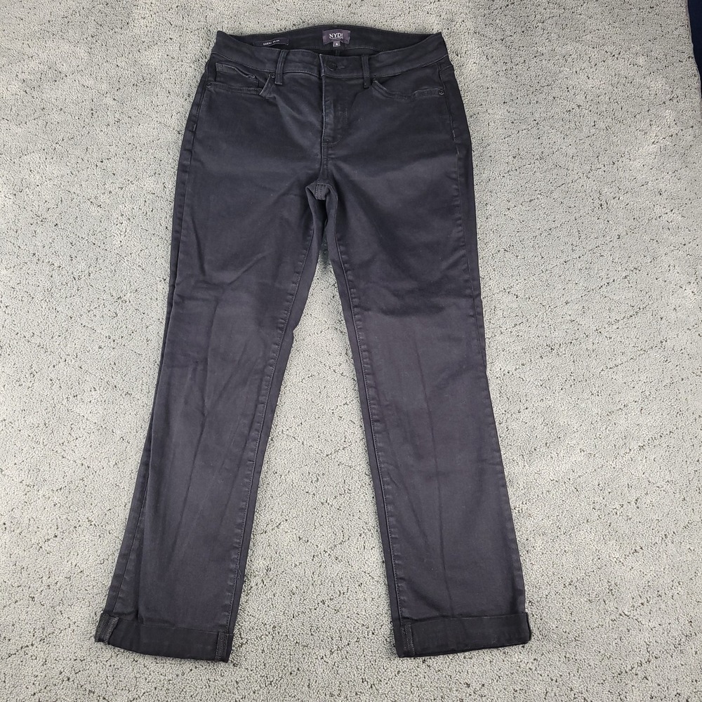 NYDJ Jeans Womens 6 Black Sheri Slim Cuffed Lift Tuck Shaping Stretch Dark Wash